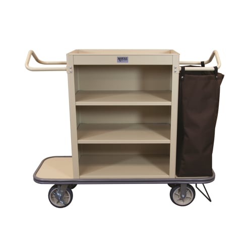 Royal Basket Slim Line Carro de Limpieza de Metal 3 Estantes / 1 Bolsas, Barra de Vacío, Beige